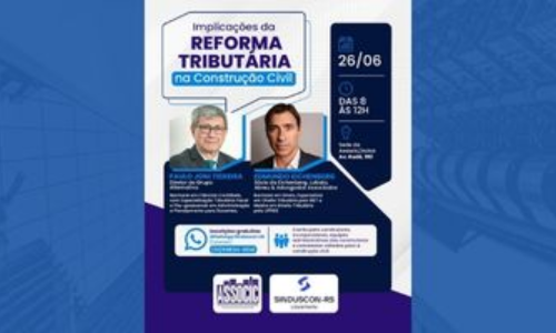 Ramiro Laurent discursando na abertura do evento sobre Reforma Tributária promovido pelo Sinduscon-RS no salão da ASSOCIC