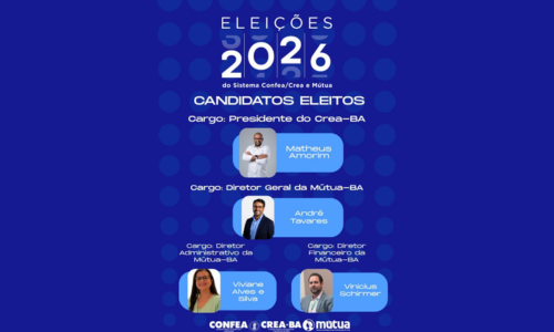 Crea-BA define novos representantesEngenheiro civil Matheus Amorim comemorando o resultado das eleições do Crea-BA na sede do conselho em Salvador em 2026