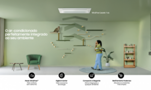 Ar-condicionado Samsung WindFree Cassete 1 Via instalado em teto de gesso rebaixado — Foto: Divulgação / Samsung