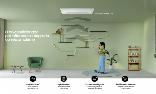 Ar-condicionado Samsung WindFree Cassete 1 Via instalado em teto de gesso rebaixado — Foto: Divulgação / Samsung