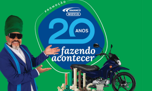 Banner promocional da promoção Amanco Wavin celebrando 20 anos no Brasil — Foto: Divulgação / Amanco Wavin